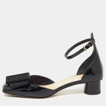 Pre Owned Dior Black Patent Idyll Ankle Strap Pumps Size 35.5