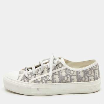 Pre Owned Dior White/Grey Oblique Canvas Walk'n'Dior Sneakers Size 38