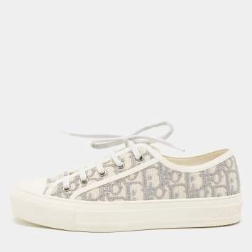 Pre Owned Dior White/Grey Oblique Embroidered Canvas Walk'n'Dior Sneakers Size 38