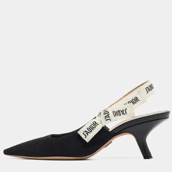 Pre Owned Dior Black Mesh and Canvas  J'Adior  Slingback Pumps Size 35.5