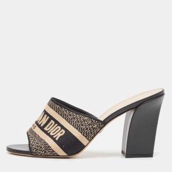 Pre Owned Dior Black/White Canvas Dway  Slides Size 42 