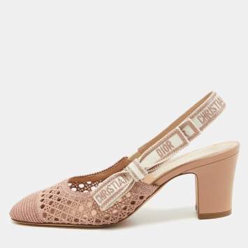 Pre Owned Dior Rose Gold Cannage Mesh Moi Slingback Pumps Size 38.5