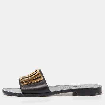 Pre Owned Dior Black Leather Diorevolution Flat Slides Size 37