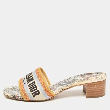 Pre Owned Dior Multicolor Embroidered Canvas Dway Slide Sandals Size 36