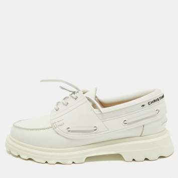 Pre Owned Dior White Leather Walker Boat Sneakers Size Size 39
