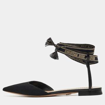 Pre Owned Dior Black Technical Fabric J'Adior Ankle Wrap Flats Size 37.5