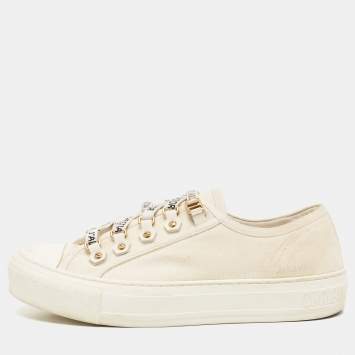 Pre Owned Dior Cream Canvas Walk'n'Dior Sneakers Size 37.5
