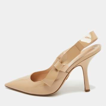Dior Beige Patent Pointed Toe Elastic Pumps Size 39