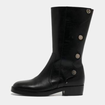 Pre Owned Dior Black Leather Moto Boots Size 36