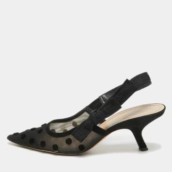 Pre Owned Dior Black Mesh and Suede J'adior Slingback Pumps Size 38