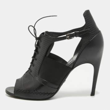 Dior Black Leather and Lizard Embossed Booties Size 38.5   
