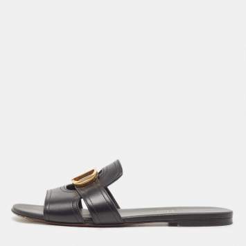Pre Owned Dior Black Leather 30 Montaigne Flat Slides Size 38 