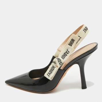 Pre Owned Dior Black Patent Leather J'adior Slingback Pumps Size 38