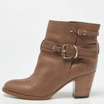Pre Owned Dior Beige Leather Ankle Boots Size 36.5