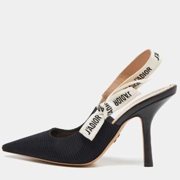 Pre Owned Dior Black Canvas and Leather Jadior Slingback Pumps Size 38