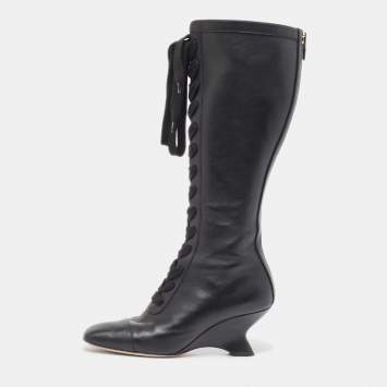 Pre Owned Dior Black Leather Naughtily-D Wedge Boots Size 39