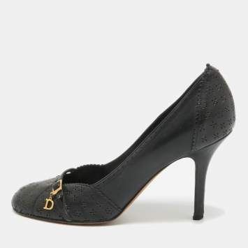 Pre Owned Dior Navy Blue Leather Buckle Round Toe Pumps Size 38.5
