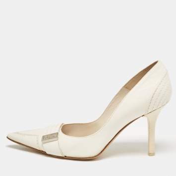 Pre Owned Dior White Leather Pointed Toe Pumps Size 36