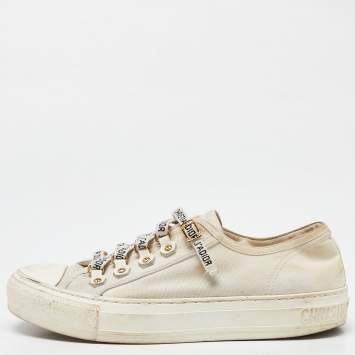 Pre Owned Dior Cream Canvas Walk'n'Dior Sneakers Size 38.5