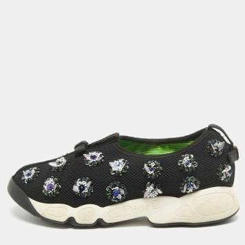 Pre Owned Dior Black Embellished Mesh Fusion Sneakers Size 35.5