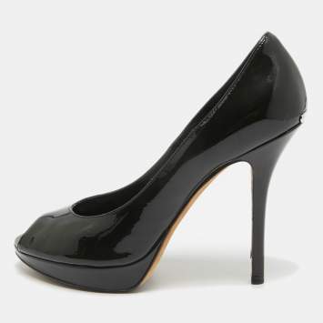 Pre Owned Dior Black Patent Leather Miss Dior Peep Toe Pumps Size 38