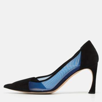 Pre Owned Dior Black/Blue Suede and Mesh Pointed Toe Pumps Size 39.5