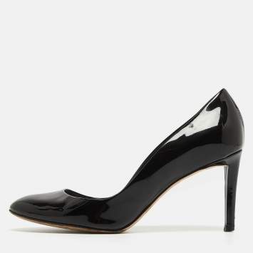 Pre Owned Dior Black Patent Leather Round Toe Pumps Size 37.5