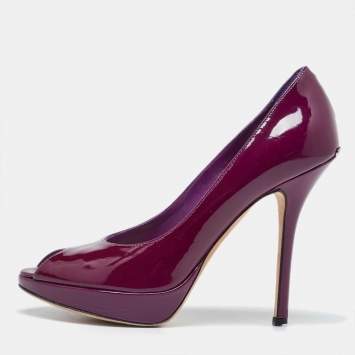 Pre Owned Dior Purple Patent Leather Miss Dior Peep Toe Platform Pumps Size 36