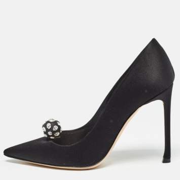 Pre Owned Dior Black Satin Crystal Embellished Pumps Size 38.5