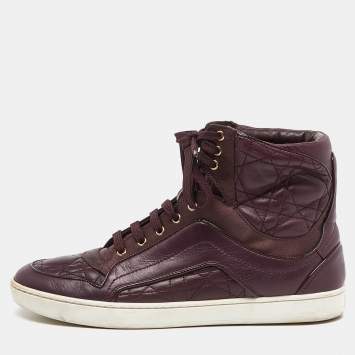 Pre Owned Dior Burgundy Quilted Leather and Satin High Top Sneakers Size 36