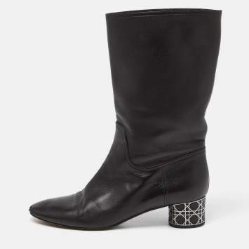 Pre Owned Dior Black Leather Ankle Length Boots Size 40