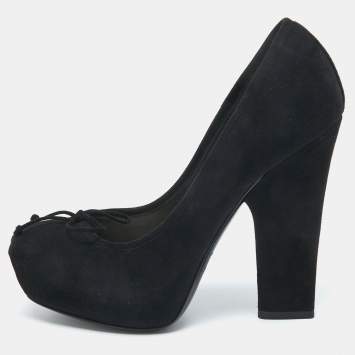 Dior Black Suede Bow Platform Pumps Size 38