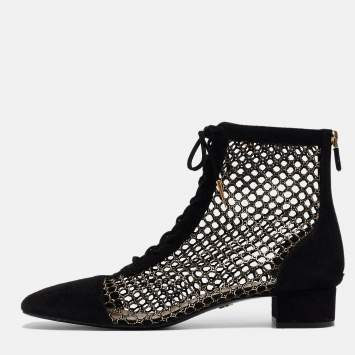 Dior Black/Gold Suede and Mesh Naughtily-D Ankle Boots Size 42