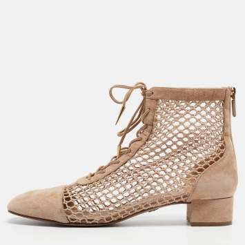 Pre Owned Dior Beige Suede and Mesh Naughtily-D Ankle Boots Size 42