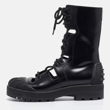 Pre Owned Dior Black Leather Cut Out Ankle Boots Size 38.5