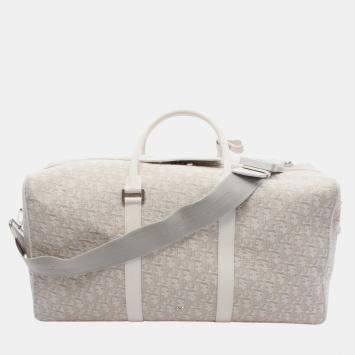 Pre Owned Dior Beige Oblique Canvas Lingot 50 Travel Bag