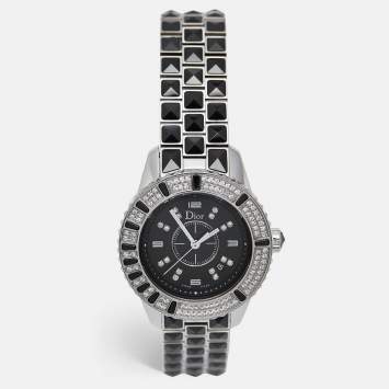 Dior Black Diamond Paved Stainless Steel Christal CD11311BM001 Women's Wristwatch 33 mm
