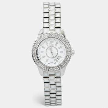 Dior White Stainless Steel Diamonds Christal CD113118M001 Women's Wristwatch 33 mm