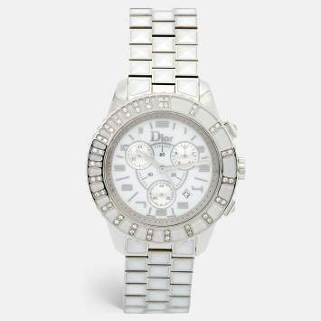 Pre Owned Dior White Stainless Steel Diamond Christal CD114311M001 Women's Wristwatch 38 mm