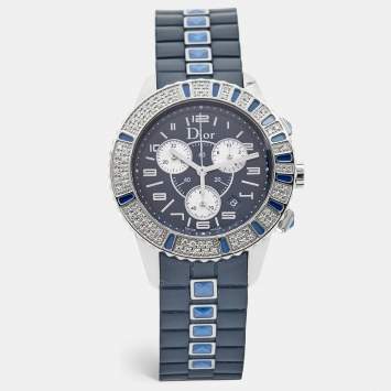 Dior Blue Diamonds Stainless Steel Rubber Christal CD11431IR001 Women's Wristwatch 38 mm 