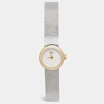 Dior Mother Of Pearl Diamond 18K Yellow Gold Stainless Steel La Mini D Dior Satine CD040120M003 Women's Wristwatch 19 mm