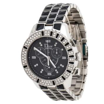 Pre Owned Dior Black Stainless Steel Diamonds Christal CD11431C-V Women's Wristwatch 38 mm
