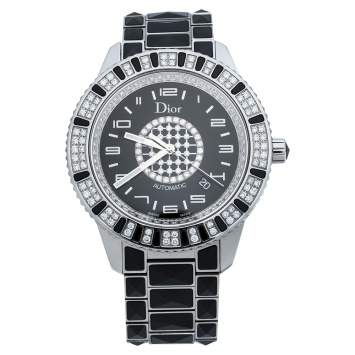 Pre Owned Dior Black Stainless Steel Diamond Christal CD115511 Women's Wristwatch 42 mm
