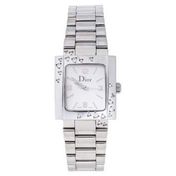 Pre Owned Dior SIlver Stainless Steel Diamond Riva D98-1014 Women's Wristwatch 24.50 mm