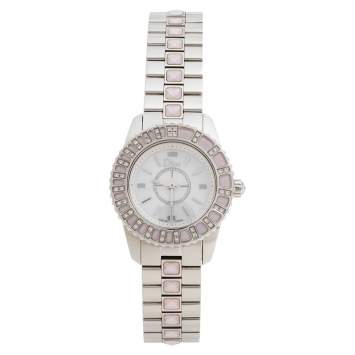 Pre Owned Dior Mother Of Pearl Stainless Steel Diamond Christal CD112111M001 Women's Wristwatch 28 mm
