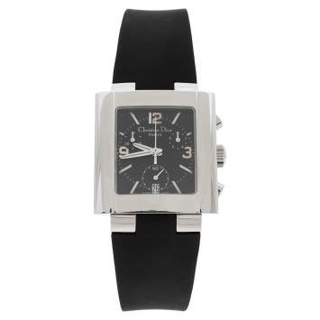 Pre Owned Dior Black Stainless Steel Rubber Riva D81-100 Women's Wristwatch 31 mm