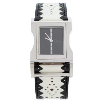 Pre Owned Dior Black Stainless Steel Leather Chris 47 CD033110 Women's Wristwatch 25 MM