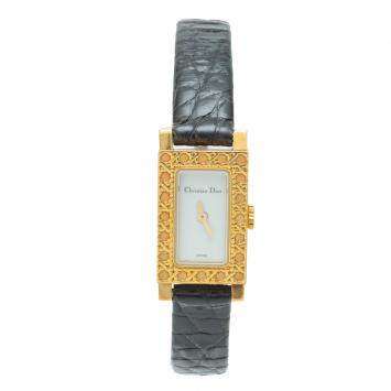 Pre Owned Dior White Dial 18k Yellow Gold Rectangular Multi-Strap Women's Watch 19MM