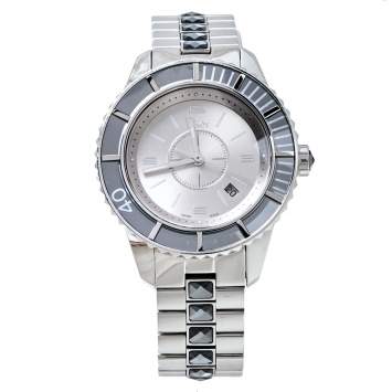 Pre Owned Dior Silver Grey Crystal Stainless Steel CD113116 Christal Women's Wristwatch 33MM