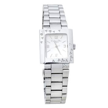 مملوكة مسبقًا Dior Silver Stainless Steel Diamond Riva D98-1014 Women's Wristwatch 25 MM